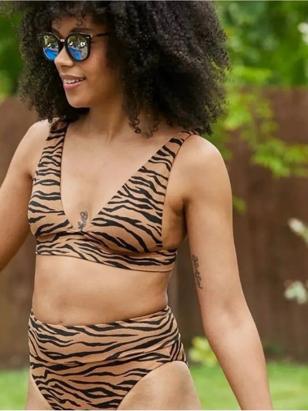 aerie Tiger-Print Bralette & High-Waist Briefs - Tan and Black
